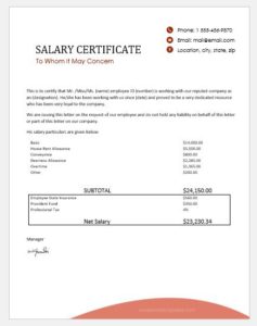 Salary certificate sample