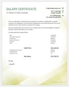 Salary certificate sample