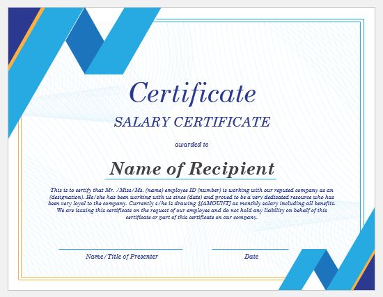 Salary certificate template