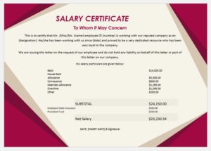 Salary certificate template