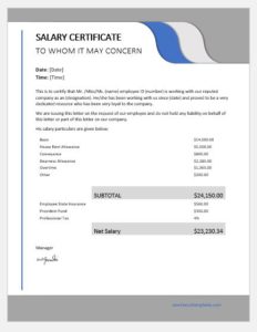 Salary certificate template