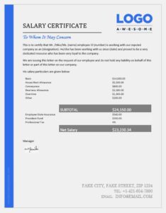 Salary certificate format