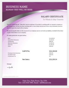 Salary certificate sample