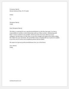 Unprofessional behavior warning letter