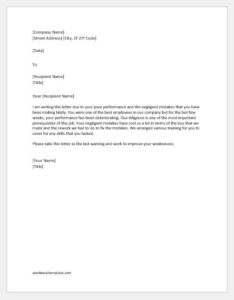 Unprofessional behavior warning letter