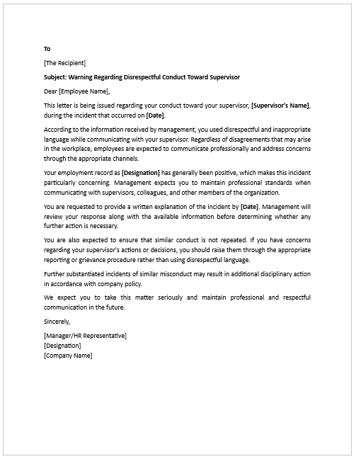 Warning Letter for Using Humiliating or Disrespectful Language at Work
