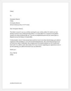 Warning Letter from an employer for Wearing Untidy Uniform