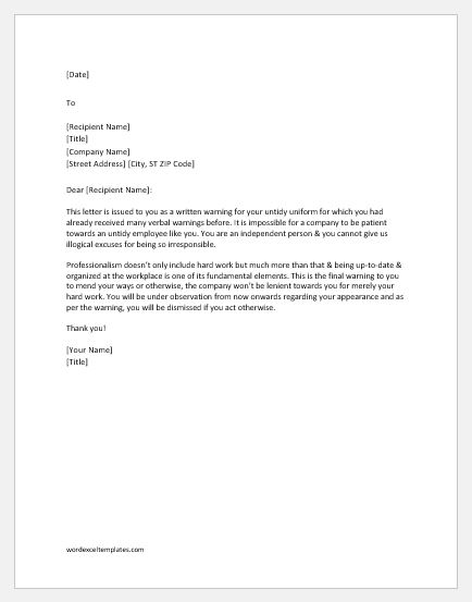 warning-letter-for-wearing-untidy-uniform-word-excel-templates
