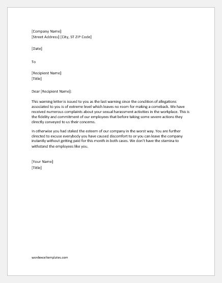 Workplace Harassment Letter Template