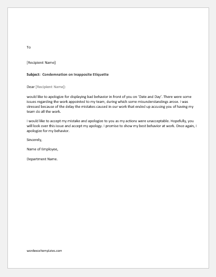 Apology Letter To Boss For Misbehavior from www.wordexceltemplates.com