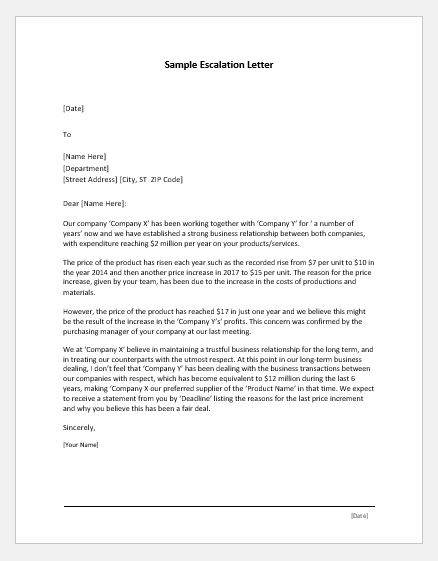 Escalation letter sample