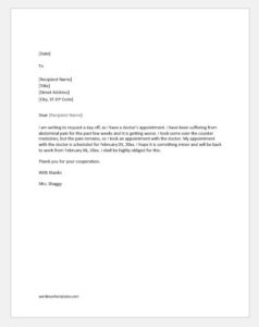 excuse letter for missing work from doctor Excuse letter for absence due to doctor appointment