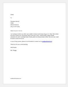 excuse letter for missing work from doctor Excuse letter for absence due to oversleep