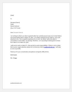 excuse letter for missing work from doctor Excuse letter for bereavement days for a family death