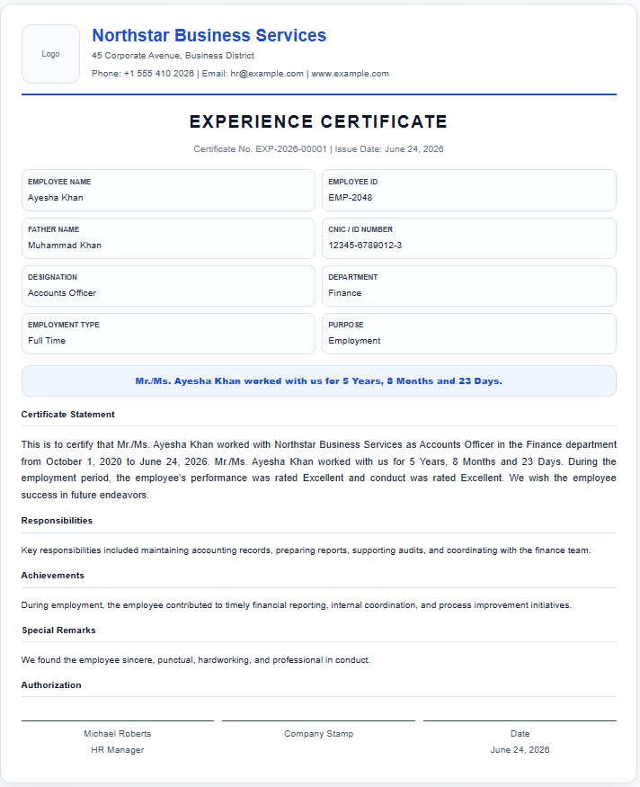Experience Certificate Generator