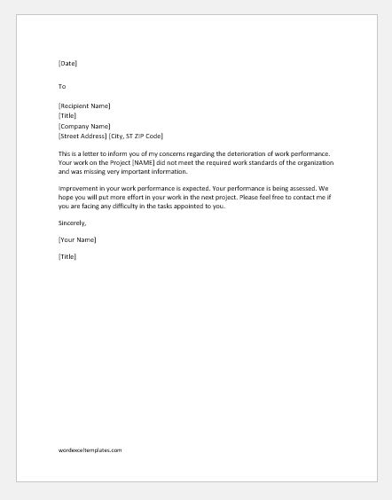 Letter To Employee Regarding Poor Performance from www.wordexceltemplates.com