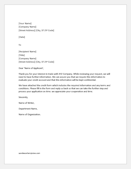 Letter To Ask An Applicant For Credit To Submit More Information Word Excel Templates