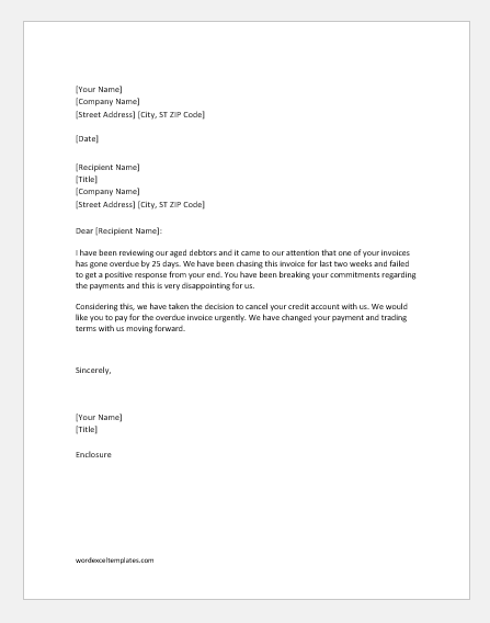 Letter to Cancel or Withdraw a Customer's Credit Account | Word & Excel Templates
