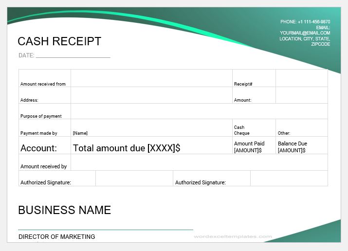 sample receipt form for payment the document template