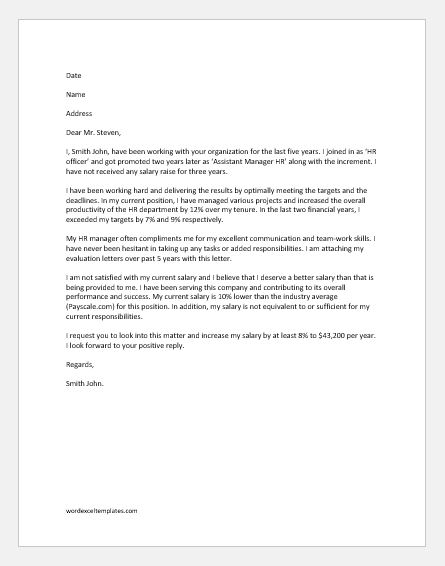 Sample Letter Requesting A Raise from www.wordexceltemplates.com