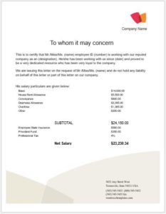 Salary certificate format