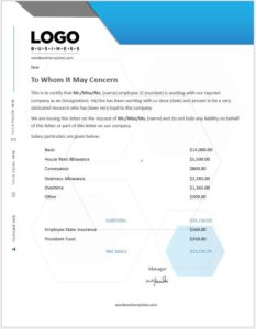 Employee salary certificate format