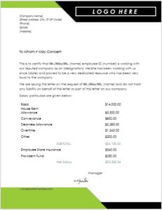 Employee salary certificate format