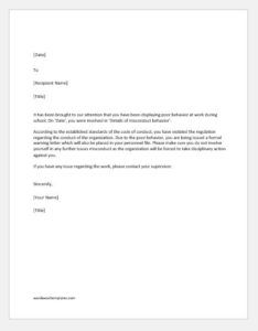 Warning letter for misconduct behavior