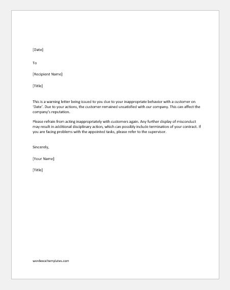 Warning Letter To Employee For Unacceptable Behaviour from www.wordexceltemplates.com