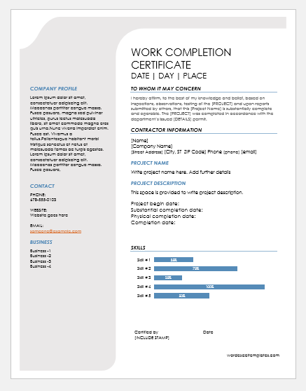 Work completion certificate