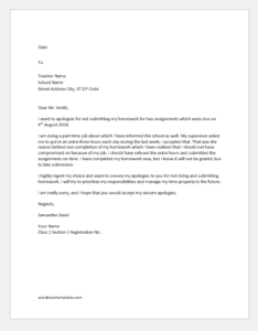 Sample apology Letter to Teacher for not Doing Homework