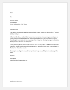 Sample apology letter to teacher for misbehavior