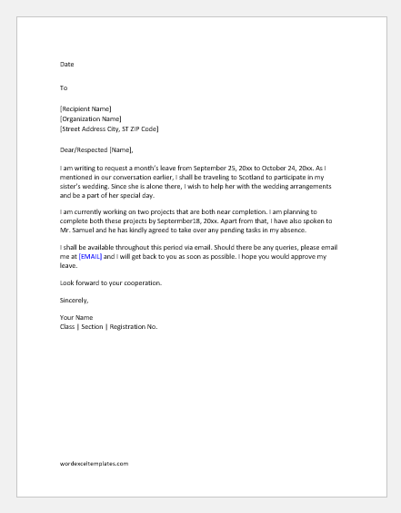 leave application letter sample