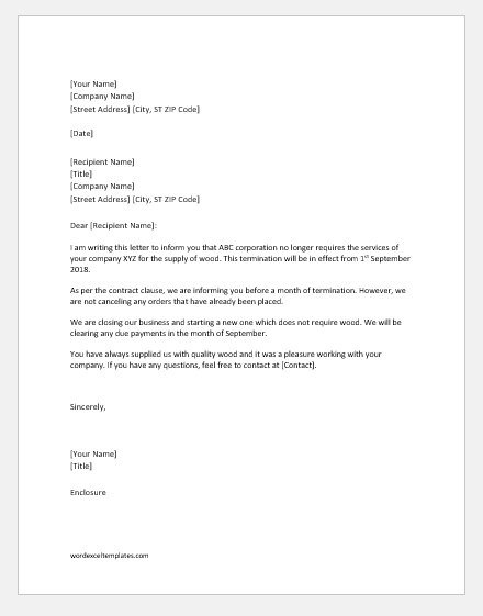 Business contract cancellation letter