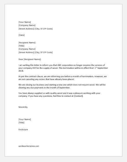 Contractor Contract Termination Letter Sample