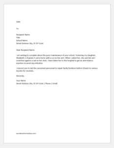 Complaint Letter about Poor Maintenance in School