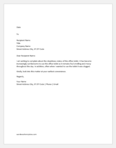 Complaint letter for office toilet not clean