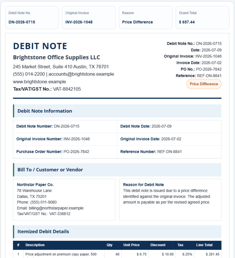 Debit Note Generator Template
