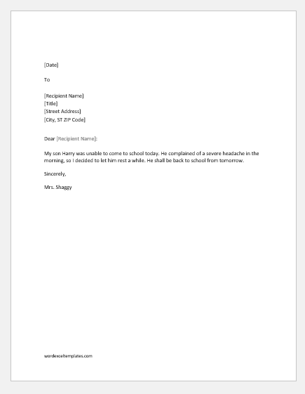 Absence Letter From Work from www.wordexceltemplates.com