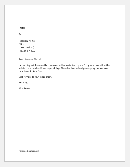 Excuse Letter For Sickness from www.wordexceltemplates.com