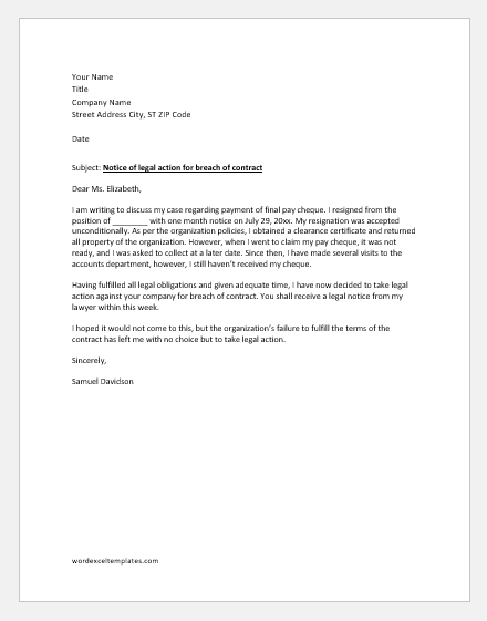 Final Notice Letter Before Legal Action from www.wordexceltemplates.com