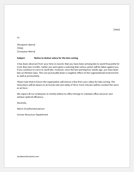 Late Employee Warning Letter from www.wordexceltemplates.com