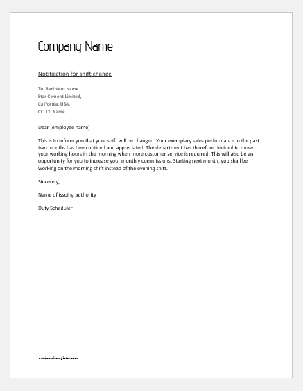 Employee Status Change Letter Sample