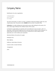Notification Letter to Supplier for Supply