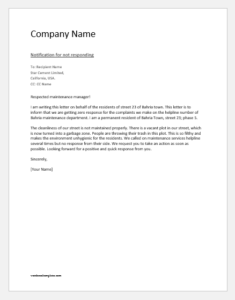 Notification Letter to Supplier for not Responding