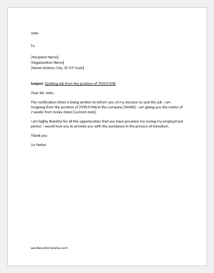 Quitting Your Job Letter from www.wordexceltemplates.com