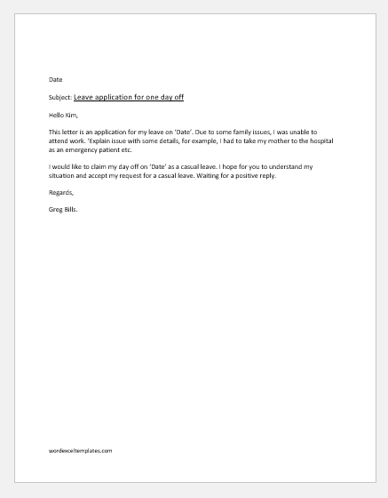 Leave Of Absence Letter For Family Reasons from www.wordexceltemplates.com