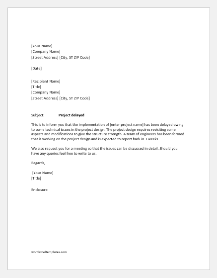 Project delay letter to the client