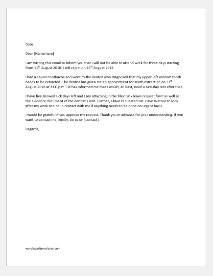 Sick Leave Letter Sample from www.wordexceltemplates.com