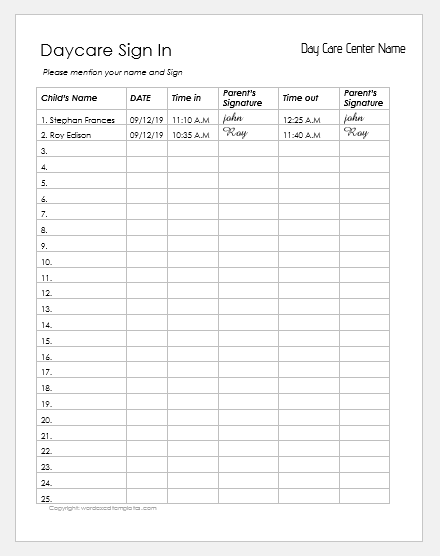 27 Sign In And Sign Out Sheets For Every Profession Word And Excel Templates